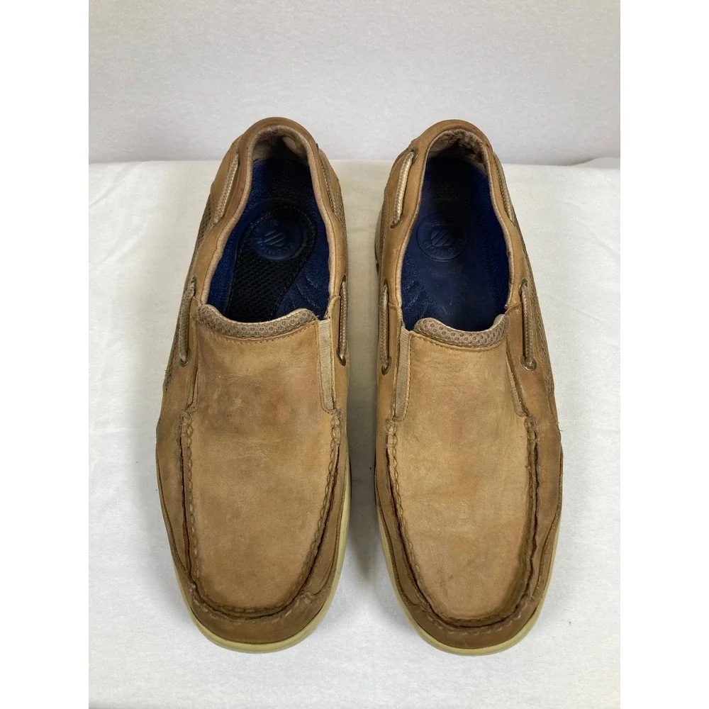 West Marine Performance Slip-On Men‎ 10.5 Tan Leather Mesh Boat Shoes 2520